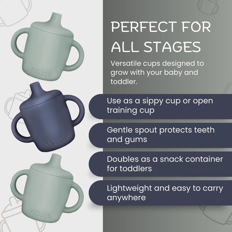 KIDSco. Silicone Sippy Cups - 2-Pack Green and Navy - Image 4